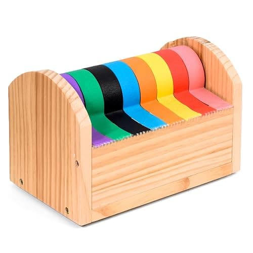 Kids Masking Tape Dispenser, Wooden Multi Roll Craft Tape Dispenser, Washi Tape Holder Organizer, Cutter for Gift Wrapping, Gift for Children Office Home School, Acrylic Serrated Cutter - Image 1
