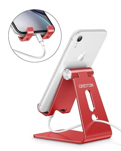 OMOTON Adjustable Cell Phone Stand, C2 Aluminum Desktop Phone Holder Dock Compatible with iPhone 15 14 13 Xs XR 8 Plus 7 6, Samsung Galaxy, Google Pixel, Android Phones, Red thumbnail 7