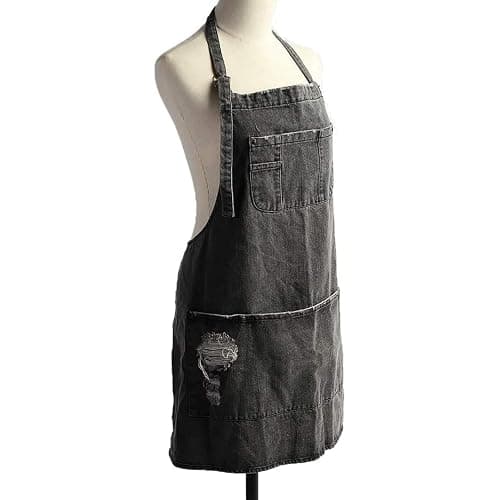 Jowcud Denim Apron With 5 Pockets for Kitchens,Hairstylist Aprons for Women Men,Adjustable Bib Jean Apron for Arts Cafe Work thumbnail 6
