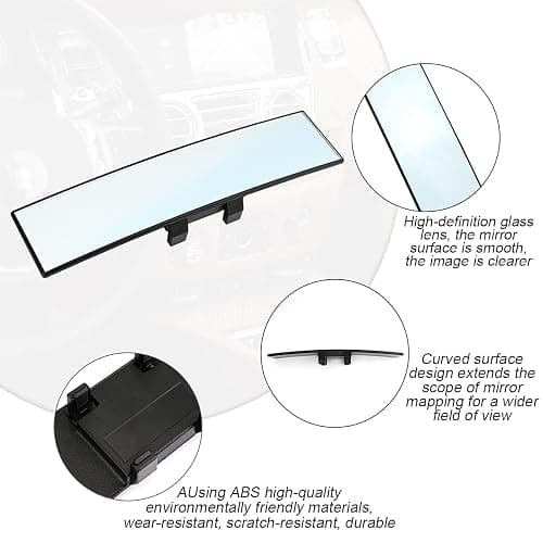 8sanlione Car Rearview Mirrors, Shock Resistant Interior Clip-on Panoramic Rear View Mirror for Car, Wide Viewing Range, 12 inch HD Universal Use for Cars, SUVs, Trucks, Vehicles (White) thumbnail 3