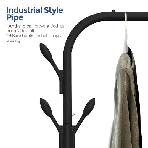 edihome, Clothes Rail, Rack for Bedroom, ‎122 x 39 x 148 cm; 2.1 kg, Heavy Duty, Metallic, with Shoe Holder, for Hanging Clothes, Skirts, Shirts, Trousers (Black) - Black thumbnail 4