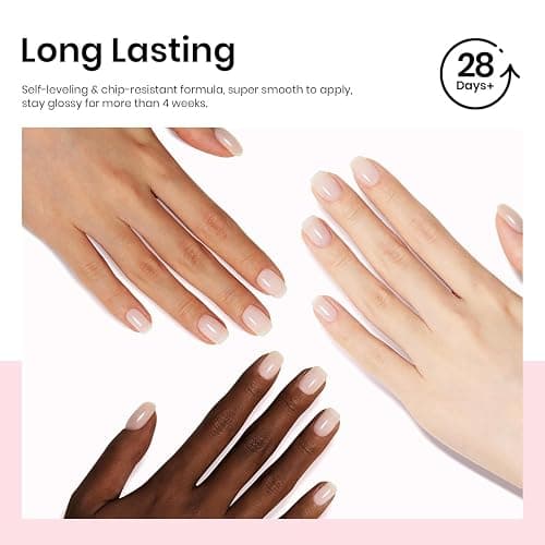 Beetles Milky White Gel Nail Polish No Wipe Gel Top Coat and Base Coat Set 3Pcs 15ml, Nude Jelly Color Long Lasting, Soak Off U V LED Nail Art Design for Women thumbnail 7