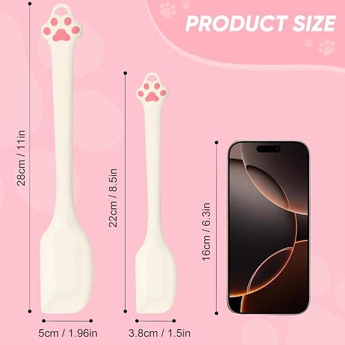 Siutco Cute Cat Paw Silicone Spatula Set - High Heat Resistant Rubber Scraper for Baking & Cooking, BPA-Free Non-Stick Kitchen Utensils, Adorable Cat Lover Gifts(2 Pack, 8.5" & 11" Mix, Cream) thumbnail 3