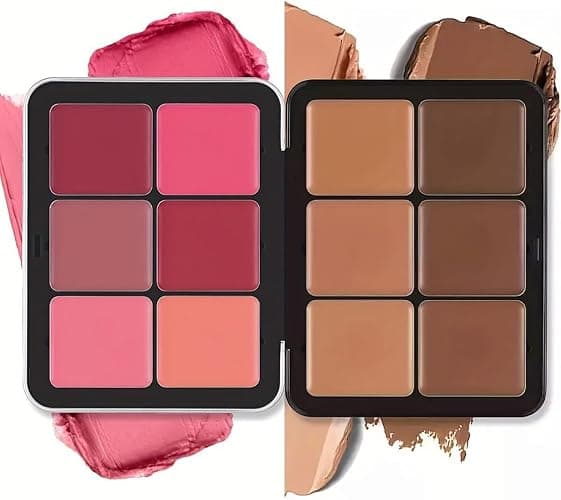 Palette de 12 couleurs d'anticernes et de fards à joues, longue tenue, résistante aux bavures, estompable, 2 en 1 fards à joues en crème au fini mat Palette de maquillage pour le visage (#02) - Image 1