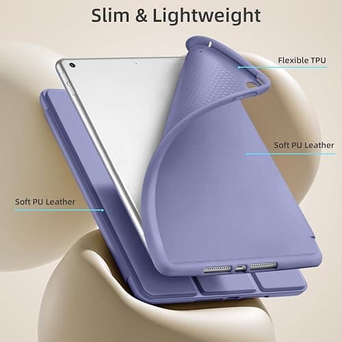 Akkerds Case Compatible with iPad 10.2 Inch 2021/2020/2019, for iPad 9th/8th/7th Generation Case with Pencil Holder, Protective with Soft TPU Back, Auto Sleep/Wake Cover, Lightpurple thumbnail 5