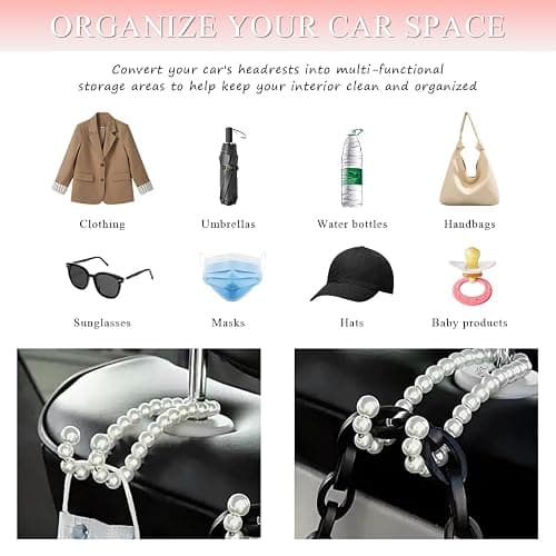 DXNQ 4 PCS Elegant Pearl Car Seat Headrest Hook, Cute Car Seat Hook Hanger Storage Organizer for Handbag Purse, Interior Decoration Headrest Hanger for Women Girls, Car Accessories thumbnail 6