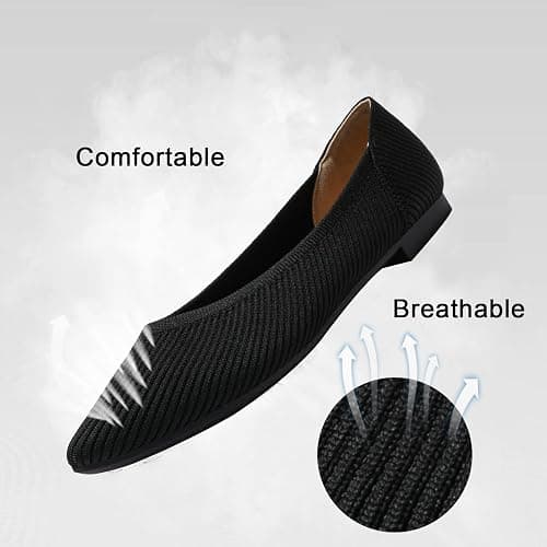 TINGRISE Women's Flats Shoes Pointed Toe Knit Ballet Comfortable Dressy Slip On Flat thumbnail 3