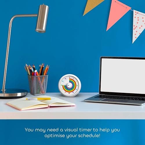 Visual Timer for Kids, 60-Minute Countdown Timer for Classroom Office Kitchen, Desk Timer Kids Time Management Tools with Silent Operation, Pomodoro Timer Rainbow Pattern (White) thumbnail 2