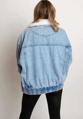 chouyatou Women's Warm Sherpa Collar Denim Jacket Faux Fur Collar Denim Coat Trucker Jacket thumbnail 4