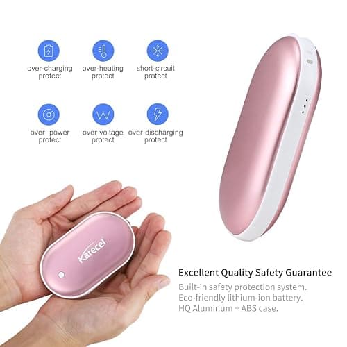 Karecel Rechargeable Hand Warmer, 5200mAh Double-Sided Fast Heating Electric Hand Warmer Power Bank, Up to 11Hrs, 3 Heat Settings, Portable Pocket Heater, Best Gifts for Women Men, Camping, Golf - Rose Gold thumbnail 4