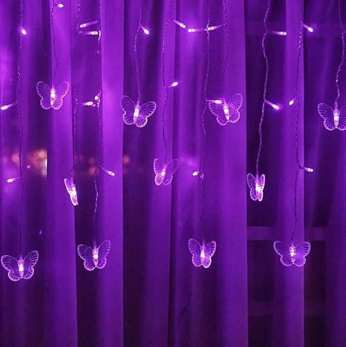 Butterfly Curtain Fairy Lights USB Plug in, 8 Modes 96 LED 11.5FT Firefly Window Twinkle Timer String Lights with Remote for Bedroom Patio Christmas Wedding Party Decoration (Purple) thumbnail 4