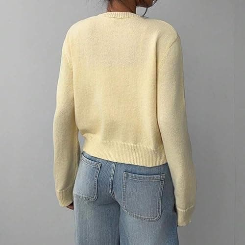 AYziemezm Women’s Cropped Cardigan Sweater Button Down Open Front Long Sleeve Crewneck Sweaters Knit Sweater Warm Clothes thumbnail 2