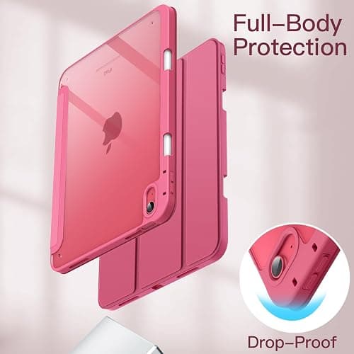 JETech Case for iPad (A16) 11th/10th Generation (2025/2022) with Pencil Holder, Clear Transparent Back Shell Slim Stand Shockproof Tablet Cover, Auto Wake/Sleep (Pink) thumbnail 4