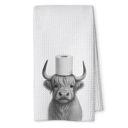 Threegoat Funny Cute Highland Cow Hand Towels for Bathroom,1 PCS Cow Decor Farmhouse Kitchen Towels,Animal Decorative Towels for Western Country,pet Gifts for Women, Pet Owners Housewarming - B02 - Image 1