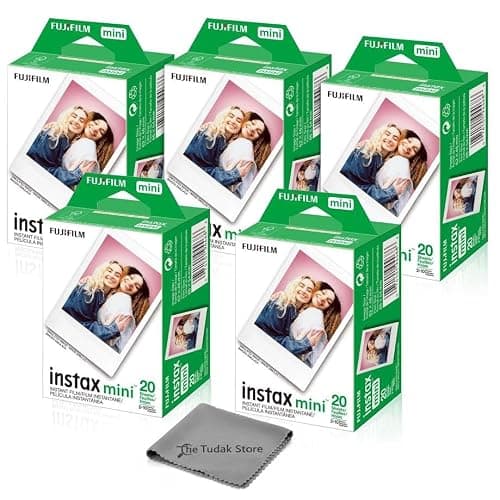 Fujifilm Instax Mini Instant Film, 100 Sheets – White Daylight ISO 800 for Instax Mini 13, 12, 11, 41 Cameras –Bundeld with The Tudak Store Microfiber Cleaning Cloth - Image 1