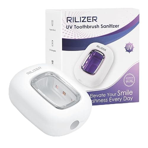 RILIZER UV Toothbrush Sanitizer Cover, Rechargeable Travel Cap with Magnetic Wall Mount, Portable Cleaner for Any Size Toothbrush - White