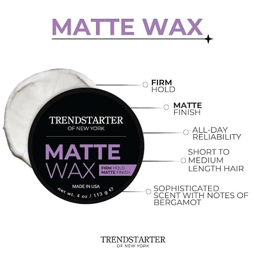 TRENDSTARTER - MATTE WAX (4oz) - Firm Hold - Matte Finish - Water Based All-Day Hold Hair Styling Pomade – Flake-Free Styling Wax for All Hair Types thumbnail 3