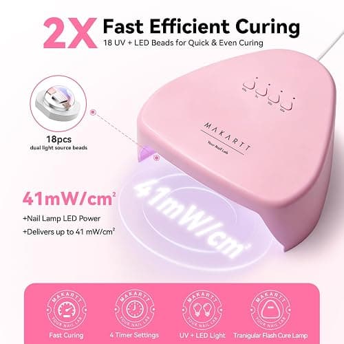 Makartt Compact Travel UV Nail Lamp for Gel Polish, Plug-in Nail Dryer with 5s Flash Cure, 99s Mode for Dark Thick Gels, Auto Sensor, 4 Timers & 18 LED Beads for Beginner Home DIY Gift (Pink) thumbnail 5