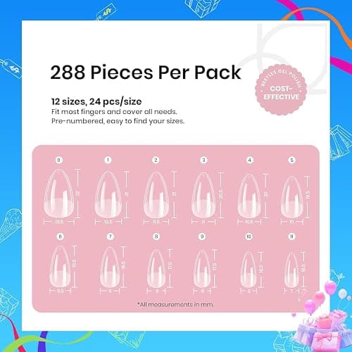 Beetles Soft Gel Nail Tips Short Almond 288pcs in 12 Sizes, Etch-X Pre-Etched Full Cover Acrylic Fake Nails Art, Salon Quality Nail Supplies, Easy DIY Nail Extension or Press On Nails, Gift for Women thumbnail 7