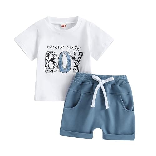 Toddler Baby Boy Summer Clothes Mamas Little Boy Short Sleeve T Shirt Tops Infant Rolled Stretch Shorts Set - Image 1