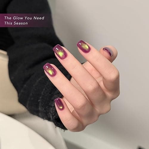 GAOY Green Purple Cat Eye Gel Nail Polish, 16ml Holographic Glitter Jelly Nail Polish with Magnet, Reflective Translucent UV Gel for Manicure Art DIY, 4415 Neon Grape thumbnail 3
