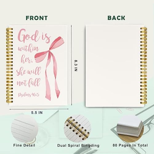 JKMBN Christian Bible Verse Journaling Notebooks, Coquette Pink Bows Spiral Notebook Journal, Christian Gifts for Women Girls, God is Within Her Notebook, Hardcover Lined Notebook 5.5 x 8.3 thumbnail 3