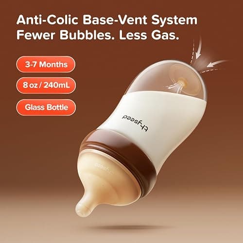 Thyseed Anti-Colic Glass Baby Bottle for Breastfed Infants, Natural Feeding, Breast-Like Newborn Slow Flow Nipple (3m+), 8 oz, 2 Pack thumbnail 2