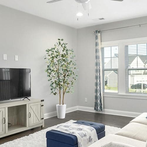 Warmplants Artificial Eucalyptus Tree, 7ft Tall Silk Leaves Fake Plant with Basket for Outdoor Indoor, 83'' Faux Eucalyptus Trees for Home Office Livingroom Floor Décor thumbnail 2