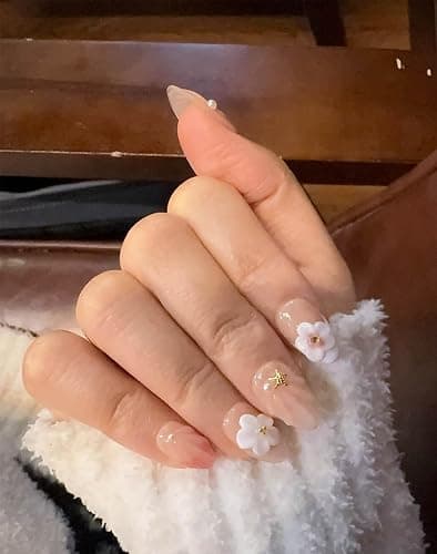 10 Short Almond Handmade Press On Nails | 3D Floral Gradient Color with Cute Starfish & Seashell,New styles for Spring & Summer | Skip Salon Trips, Easy to Apply & Remove, Reusable (Ocean A04, XS) thumbnail 5