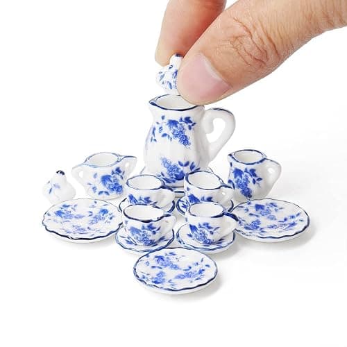 Odoria 1/12 Miniature Porcelain Tea Set 15Pcs Dollhouse Decoration Accessories, Grapes - Image 1