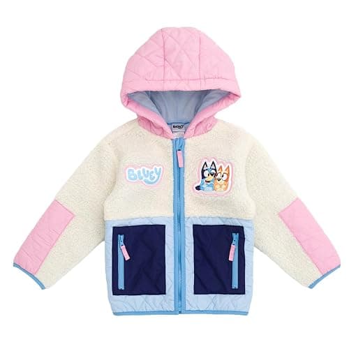 Bluey Girls Faux Shearling Zip Up Hooded Jacket Toddler to Big Kid Sizes (2T - 14-16) - Image 1