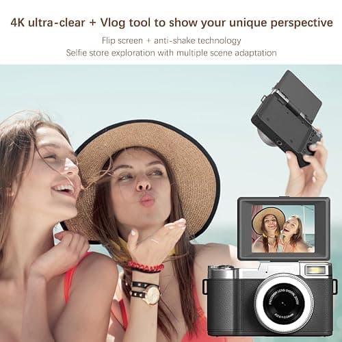 4K Digital Camera for Photography, 48MP Vlogging Camera for YouTube 2.8" 180° Flip Screen 18X Digital Zoom Compact Travel Cameras with 64GB SD Card & Card Reader,Mini Tripod,2 Batteries thumbnail 8