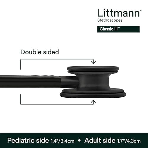 3M Littmann Classic III Monitoring Stethoscope, 5803, More Than 2X as Loud*, Weighs Less**, Stainless Steel Black-Finish Chestpiece, 69 cm (27") Black Tube, Stem and Headset thumbnail 3