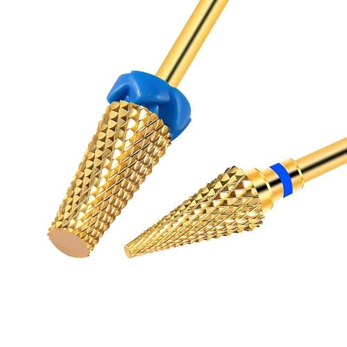 CGBE 2 Stück Nagelfräser Aufsätze, Wolframcarbid Hartmetall Nagelfräser Bits Mittlere Körnung Entfernen Gel Acryl Nagelhaut, 3/32 Zoll Gold Fräser Bits für Maniküre Pediküre, Kegel + Spitzkegel Form - Image 1