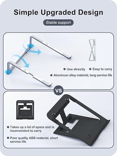 MOKURU Laptop Stand for Desk, Aluminum Computer Stand for Laptop, Foldable Laptop Riser, Portable Laptop Stand, Compatible for MacBook Pro/Air, Dell, HP, Lenovo, 11'' -15.6'' (Silver) thumbnail 6