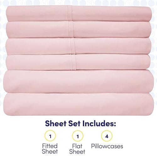 Queen Sheets Pale Pink - 6 Piece 1500 Supreme Collection Fine Brushed Microfiber Deep Pocket Queen Sheet Set Bedding - 2 Extra Pillow Cases, Great Value, Queen, Pale Pink thumbnail 5