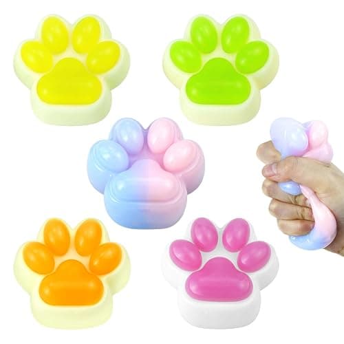 Gytera Cat Paw Squishies Fidget Toys Adults, Sticky Cute Squeeze Sensory Toys for Autism and Stress Relief, Stress Balls for Kids Birthday Gift for Boys and Girls(5 Packs Jelly) - Image 1