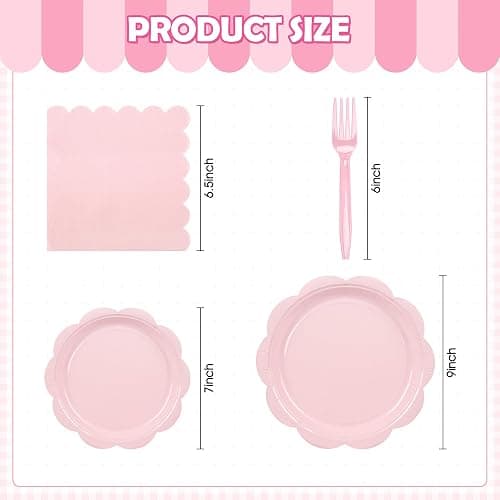 Houuqe 96 Pcs Pink Paper Plates and Napkins Set Party Supplies, Tableware set for 24 Guest include Disposable Pink Scalloped Plates, Napkins and Forks for Baby Shower Bridal Shower Wedding thumbnail 3