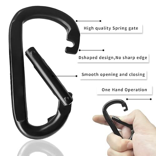 Carabiner Clip, 3" Heavy Duty Small Carabiner for Hammocks, Camping Accessories, Hiking, Keychains, 880 lbs, Black thumbnail 3