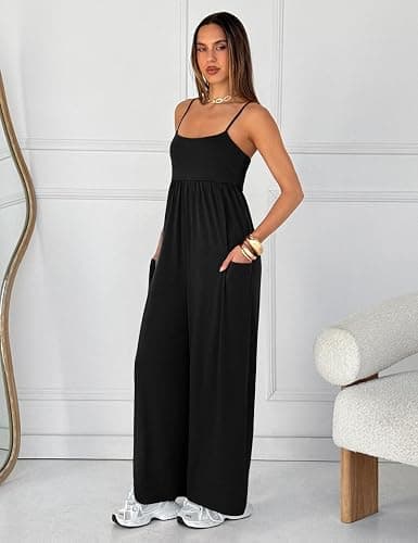 UNIANKIYA One Piece Jumpsuits for Women Spaghetti Strap Overalls Wide Leg Rompers with Pockets Summer Beach Vacation Casual thumbnail 3