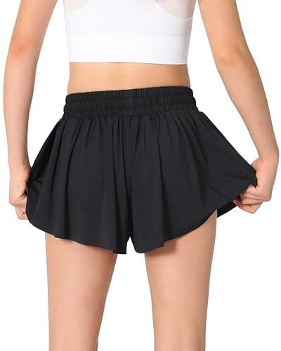 Girls Butterfly Shorts Kids Flowy Short 2-in-1 Girl's Skirts Athletic Skorts with Pocket thumbnail 4