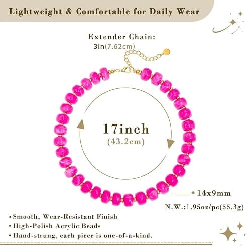 Zhuozatrfa Colorful Beaded Necklace for Women Unique Resin Beads Choker Necklaces Boho Statement Chunky Necklace Summer Vacation Jewelry thumbnail 6
