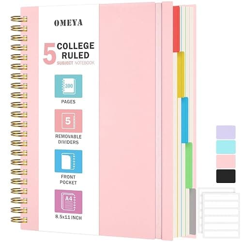 Spiral Notebook 8.5" x 11", 5 Subject Notebooks College Ruled with Removable Dividers, 300 Pages 100GSM Thick Spiral Writing Journal for Women & Men, Large A4 Lined Journal Notebooks for Work, School - Image 1