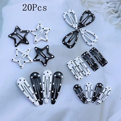 20PCS Star Hair Clips Y2k Hair Accessories for Women Black White Polka Dot Cute Hair Pins for Girls Star Barrettes Non Slip Kawaii Snap Hair Clips Small for Styling Festival Accessories thumbnail 6