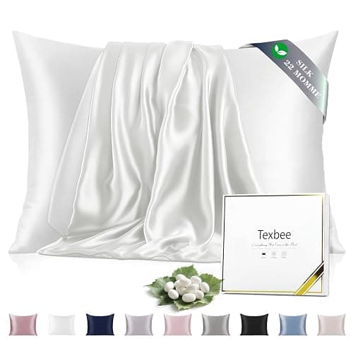 Texbee Silk Pillowcase, 22 Momme Mulberry Silk Pillowcases for Hair and Skin Health, Soft Smooth Breathable Cool Satin Pillow Case for Beauty Sleep, with Gift Box, 1pc (50x75 cm, Ivory White) - Image 1