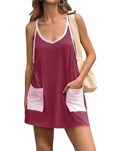 Fisoew Womens Tennis Athletic Dress Mini Romper Dress with Built in Shorts Summer Vacation Outfits - Image 1