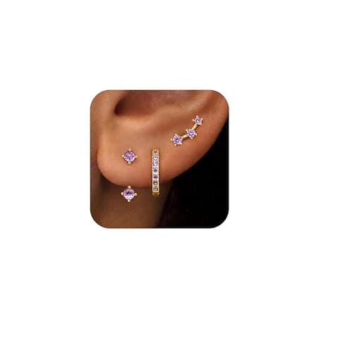 3 Pairs Trendy Small Earrings for Women, Gold Plated Hypoallergenic Stud Huggie Jacket Stack for Cartilage Helix, Dainty Cute Women Fashion Accessories Birthstone Western Jewelry Gifts thumbnail 6
