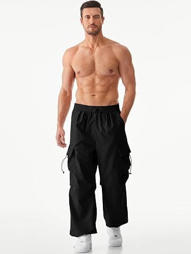 JMIERR Men's Baggy Cargo Pants Trendy Casual Parachute Pant Loose Fit Harem Joggers with Pockets for Streetwear thumbnail 5