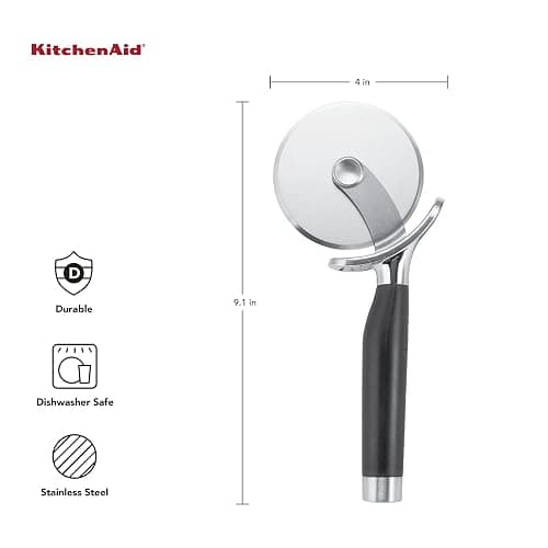 KitchenAid Gourmet Stainless Steel Pizza Wheel with Sharp Blade to Easily Cutting Pizza Crusts, Pies, and more, Finger Guard for Safety and Comfort Grip to Protect Fingers, Dishwasher Safe, Black thumbnail 3