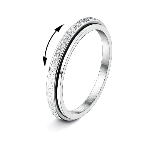 Diamday Fidget Rings for Women Men -2 4mm Titanium Steel Spinner Ring for Anxiety Stress Relief Glitter Sandblast Spinning Figit Anxiety Jewelry for Women Gifts - Image 1